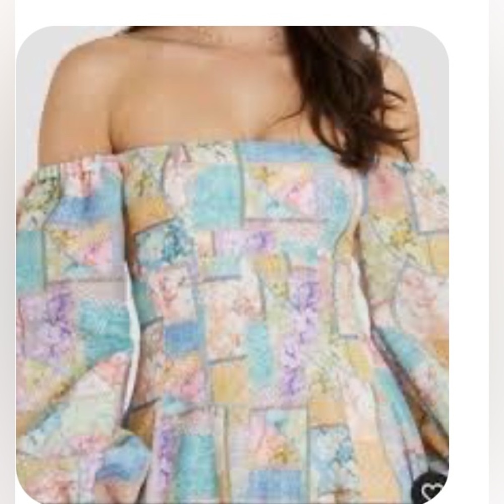 NWT!! Aqua Blu Multicolor patchwork Floral Dress - size small - Picture 2 of 7